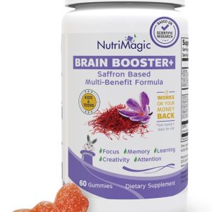Brain Booster+ 30mg Pure Saffron Extract Gummies & Multivitamin D3, B6, B12, Zinc, Supports Kids Focus, Memory, Attention & Mood Balance - Promotes Brain Health Support, 60x Non-GMO Gummy